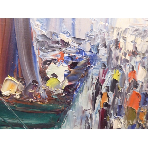 211 - A Metropolitan harbour scene  oil on canvas  bears an indistinct signature  20