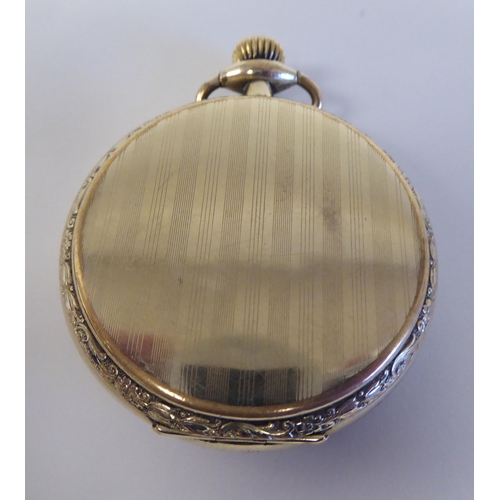 212 - An early 20thC Hampden pocket watch, in an 14ct gold fitted case, the 17 jewel movement faced by a w... 