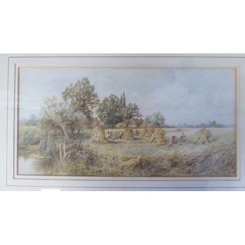 28 - Henry John Kinnaird - 'A Surrey Cornfield'  watercolour  bears an inscription & signat... 