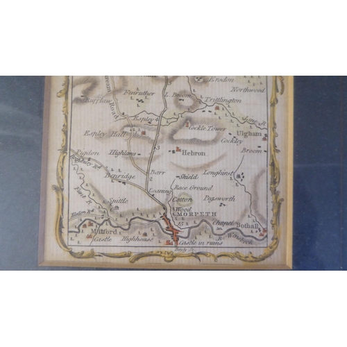 32 - A 19thC coloured road map 'Northumberland' and a schedule of locations on-route  13