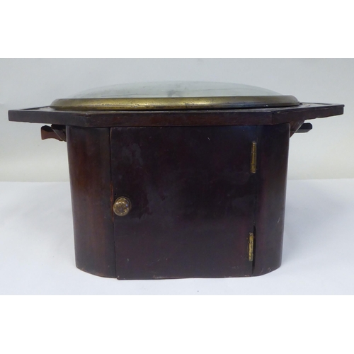 39 - A 19thC brass inlaid mahogany cased octagonal wall timepiece; the fusee pendulum movement faced by a... 