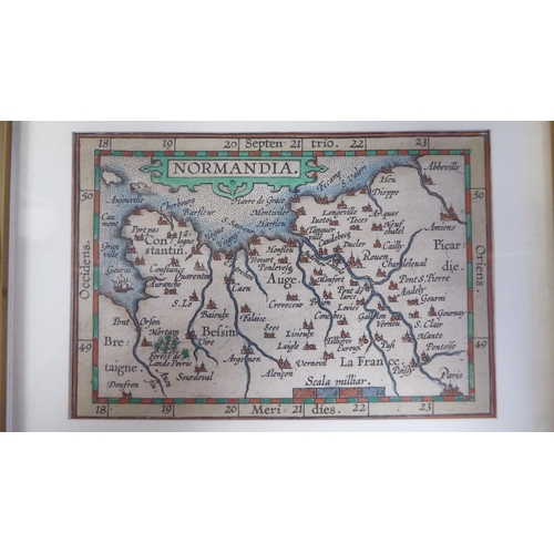 4 - Fourteen framed 17thC and later coloured miniature maps: to include 'Poland' 'Gasconia' 'Italy' and ... 