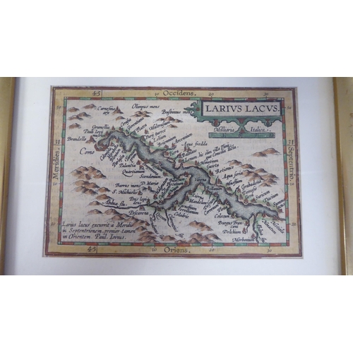 4 - Fourteen framed 17thC and later coloured miniature maps: to include 'Poland' 'Gasconia' 'Italy' and ... 