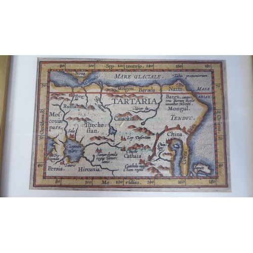 4 - Fourteen framed 17thC and later coloured miniature maps: to include 'Poland' 'Gasconia' 'Italy' and ... 