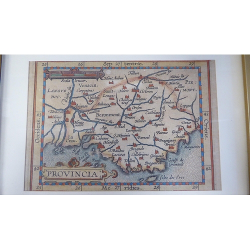 4 - Fourteen framed 17thC and later coloured miniature maps: to include 'Poland' 'Gasconia' 'Italy' and ... 