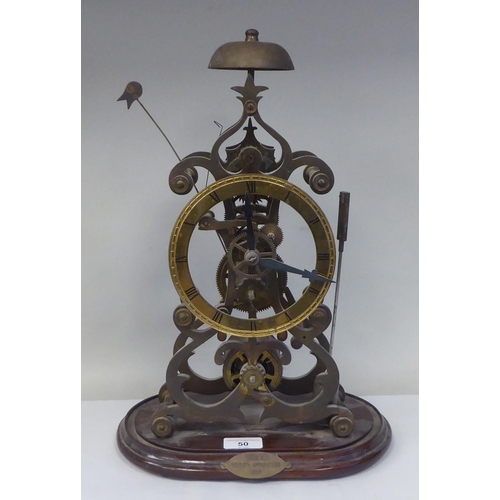 50 - A traditional brass framed skeleton clock, reputed to have been made by Roxroth Apprentices 1985; th... 