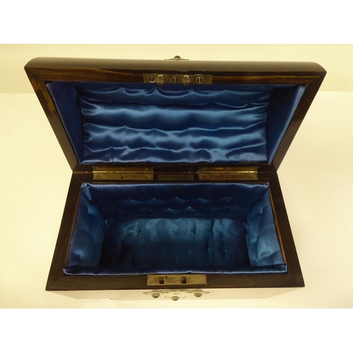 6 - A late 19thC coromandel veneered jewellery casket with straight sides, a lockable, hinged, domed lid... 