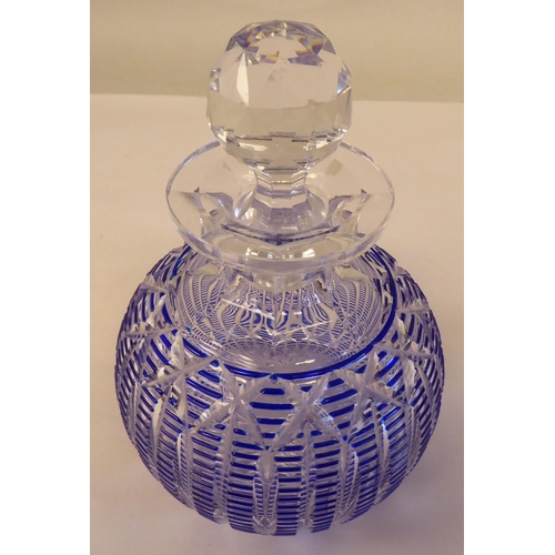 61 - A Continental slice cut and enamelled blue glass bulbous scent bottle and stopper  7