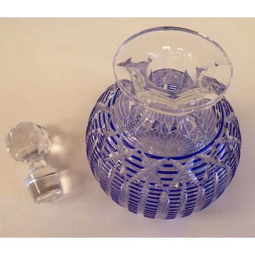 61 - A Continental slice cut and enamelled blue glass bulbous scent bottle and stopper  7