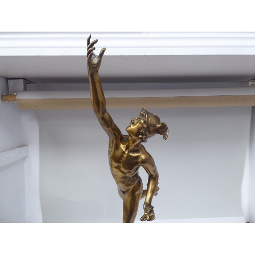 88 - A 19thC cast gilt bronze table lamp 'Flying Mercury' on a stepped square base  26