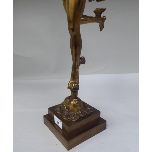 88 - A 19thC cast gilt bronze table lamp 'Flying Mercury' on a stepped square base  26