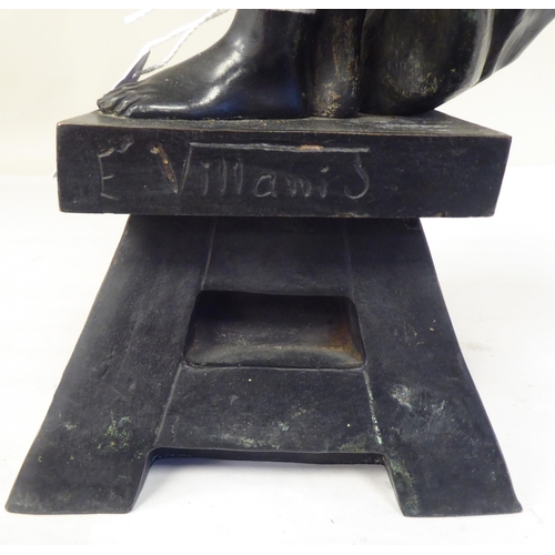 94 - After E Villanis - a cast and patinated standing figure, a classically inspired female artist, on a ... 