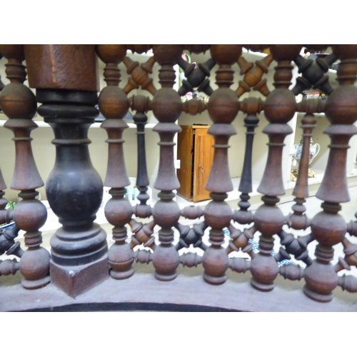 240 - A late 19thC Moorish mother-of-pearl inlaid fruitwood corner chair with an upholstered seat, raised ... 