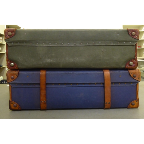 241 - Two similar canvas bound and leather clad suitcases  9