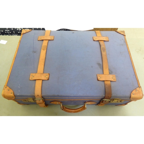 241 - Two similar canvas bound and leather clad suitcases  9