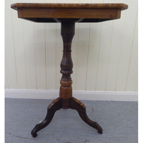 89 - A 19thC hardwood pedestal table, embellished with a variety of inlaid exotic species, the parquetry ... 