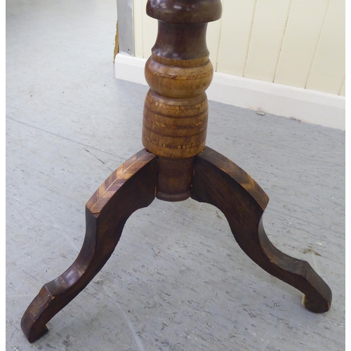 89 - A 19thC hardwood pedestal table, embellished with a variety of inlaid exotic species, the parquetry ... 