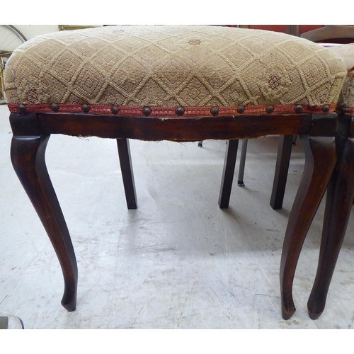 228 - A set of four Edwardian mahogany framed salon chairs, each with a splat back and upholstered seat, r... 