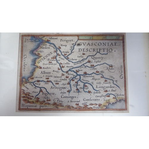 290 - Fourteen framed 17thC and later coloured miniature maps: to include 'Poland' 'Gasconia' 'Italy' and ... 