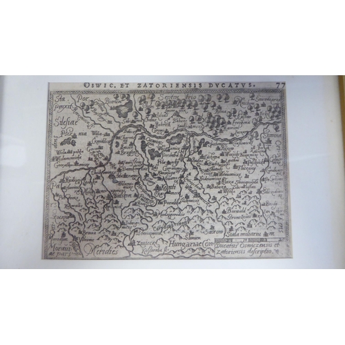 290 - Fourteen framed 17thC and later coloured miniature maps: to include 'Poland' 'Gasconia' 'Italy' and ... 