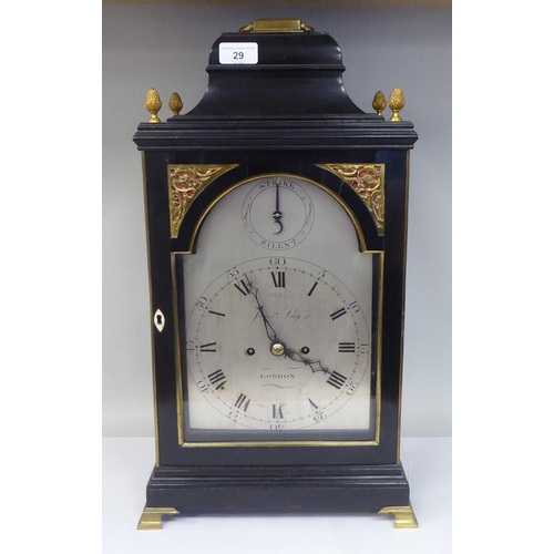 291 - A George III James Asby, London, ebonised brass mounted bracket clock with pineapple finials and a f... 