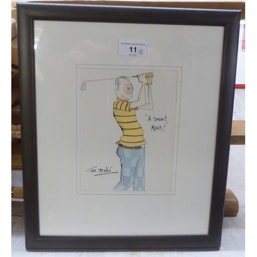 11 - Pictures: to include Tim Bulmer - a study of a golfer  watercolour  bears a signature ... 