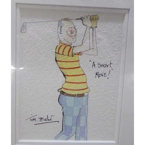 11 - Pictures: to include Tim Bulmer - a study of a golfer  watercolour  bears a signature ... 