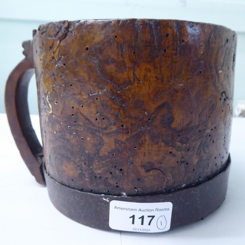 117 - An 18thC (possibly German) rustically constructed walnut handled vessel