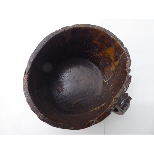 117 - An 18thC (possibly German) rustically constructed walnut handled vessel