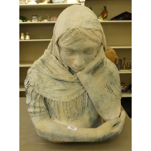 121 - A pottery half-length figure, a woman wearing a shawl  22