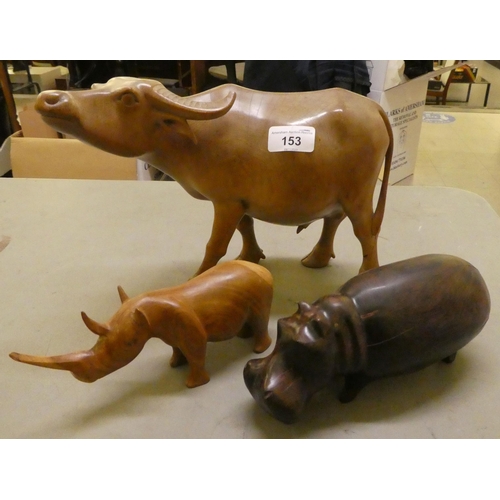 153 - Wooden collectables: to include a fruitwood model Buffalo  8