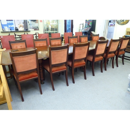 159 - A late Victorian oak dining table, the top with  thumb moulded edge, raised on turned, tapered legs ... 