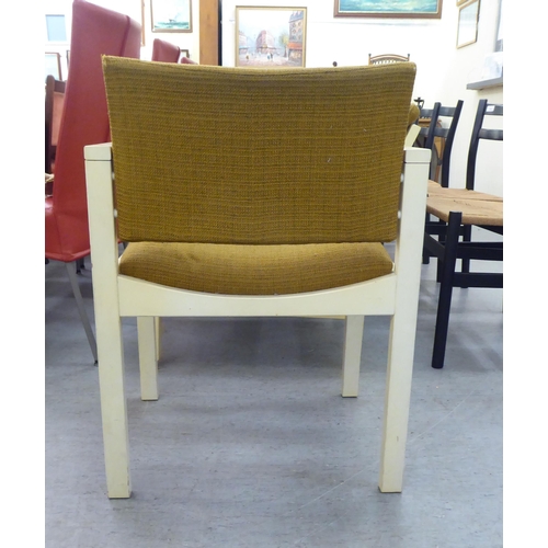 167 - Three 1960s Cornwell-Norton cream painted open arm chairs with original contemporary mustard coloure... 