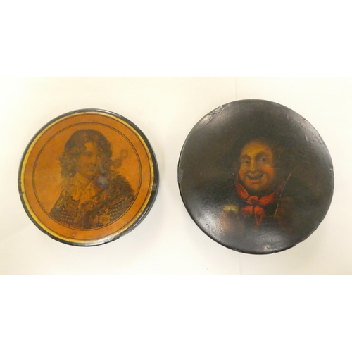 171 - Two Victorian papier mache snuff boxes, each decorated with a portrait  4