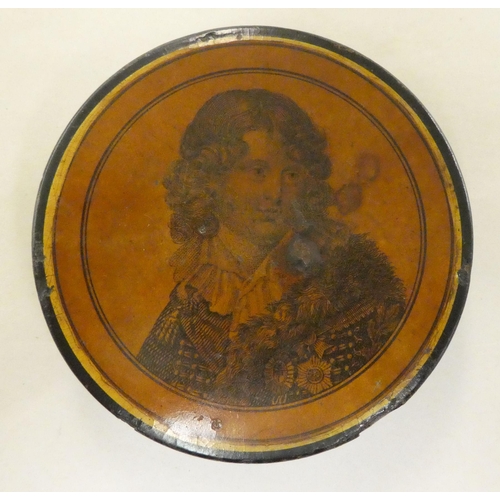 171 - Two Victorian papier mache snuff boxes, each decorated with a portrait  4