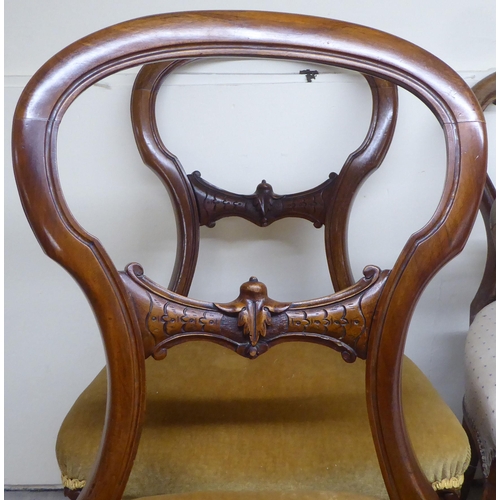 18 - Furniture: to include a pair of late Victorian mahogany framed, bar and balloon back dining chairs