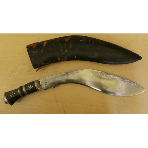 186 - Three Kukris with horn handles  largest blade 22