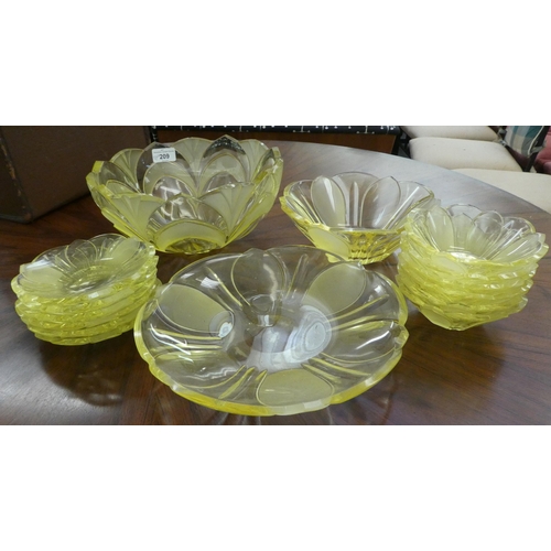 209 - Art Deco inspired and other coloured art glass tableware: to include a fruit bowl  11