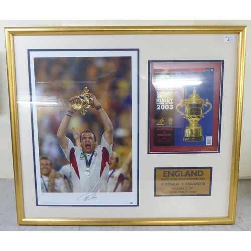 21 - 2003 Rugby World Cup, comprising a picture of Martin Johnson  bearing a signature; a match programme... 