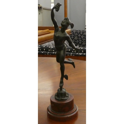 213 - A 20thC cast bronze figure 'Mercury', on a marbleised effect plinth  11