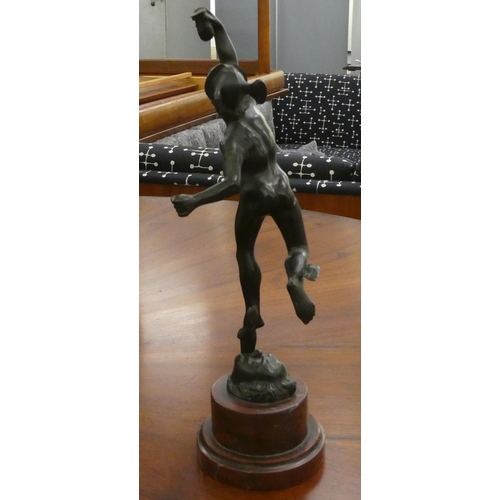 213 - A 20thC cast bronze figure 'Mercury', on a marbleised effect plinth  11