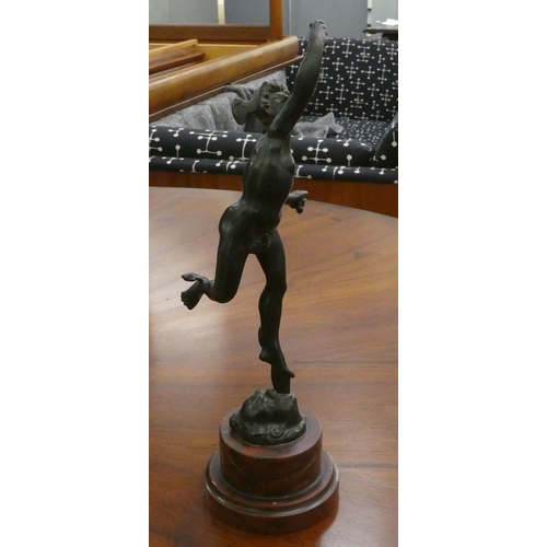 213 - A 20thC cast bronze figure 'Mercury', on a marbleised effect plinth  11