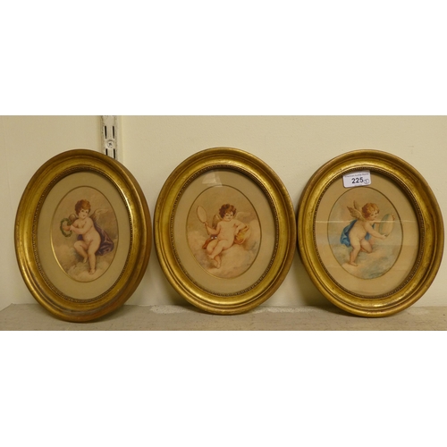 225 - Three late 19thC studies - cherubs  watercolours  5