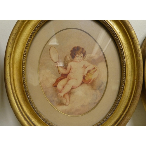 225 - Three late 19thC studies - cherubs  watercolours  5