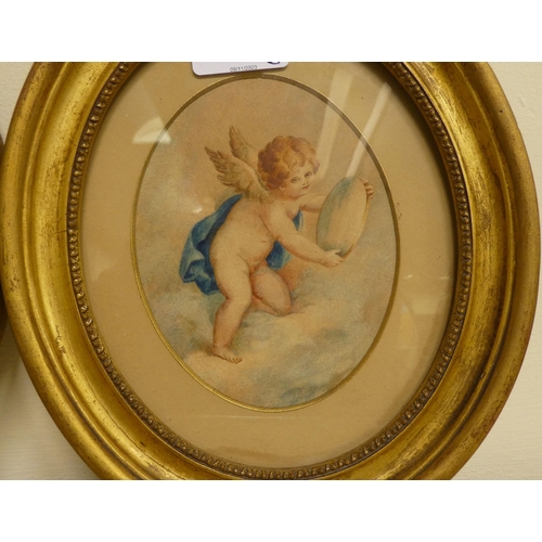 225 - Three late 19thC studies - cherubs  watercolours  5