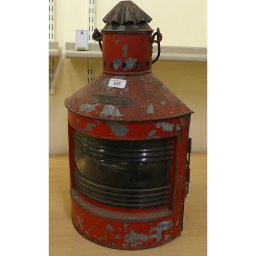 255 - A Bakboord red painted iron ships signalling lamp   21