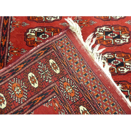 262 - Rugs: to include a Bokhara with elephant foot motifs, on a red ground  50