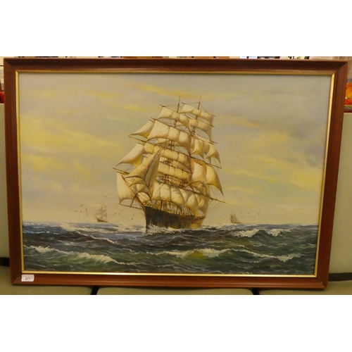 271 - Ambrose - a galleon on choppy seas  oil on canvas  bears a signature  23