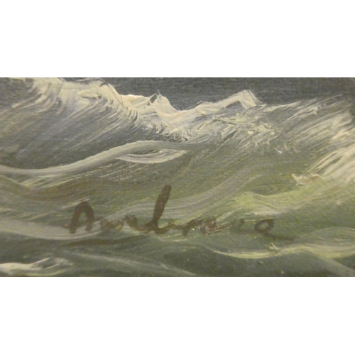 271 - Ambrose - a galleon on choppy seas  oil on canvas  bears a signature  23