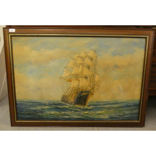 272 - Ambrose - a galleon on choppy seas  oil on canvas  bears a signature  23